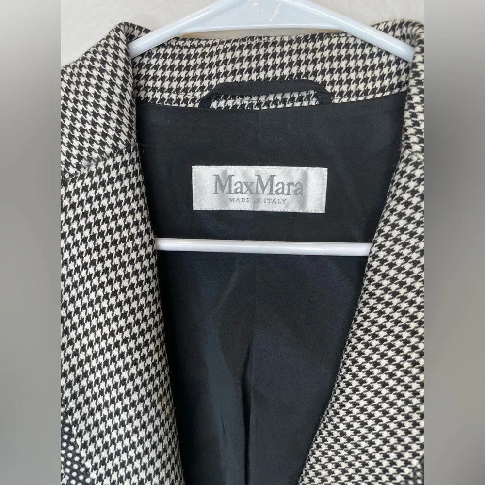 Max Mara Made in Italy Virgin Wool Houndstooth Blazer Size 10 Polka Dot Detail